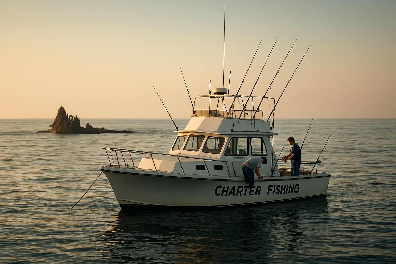 Private charter boat anchored for deep sea wreck fishing Myrtle Beach SC near an offshore reef