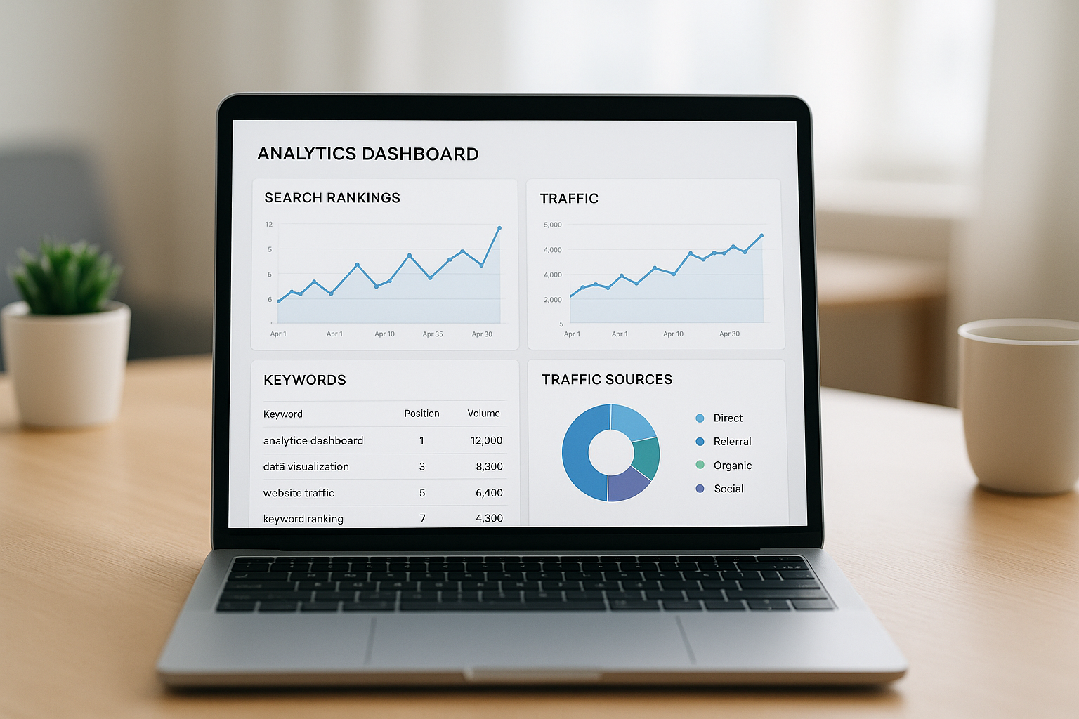 Dashboard showing metrics used in data-driven SEO optimization