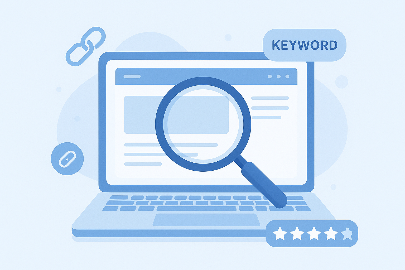 Illustration explaining what a search engine optimisation strategy involves with keywords and links