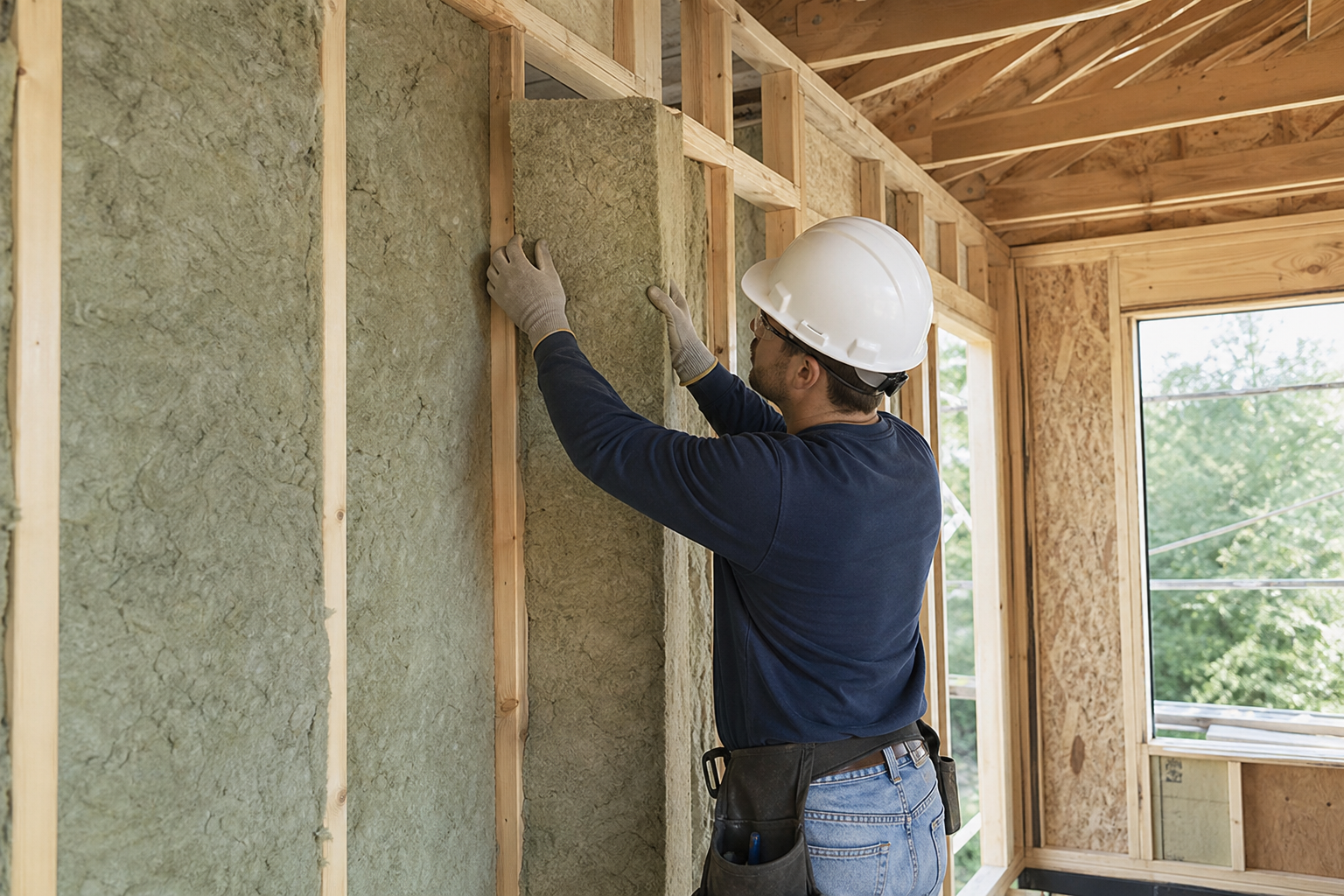 Contractor installing insulation during energy efficient ADU construction in Southern California