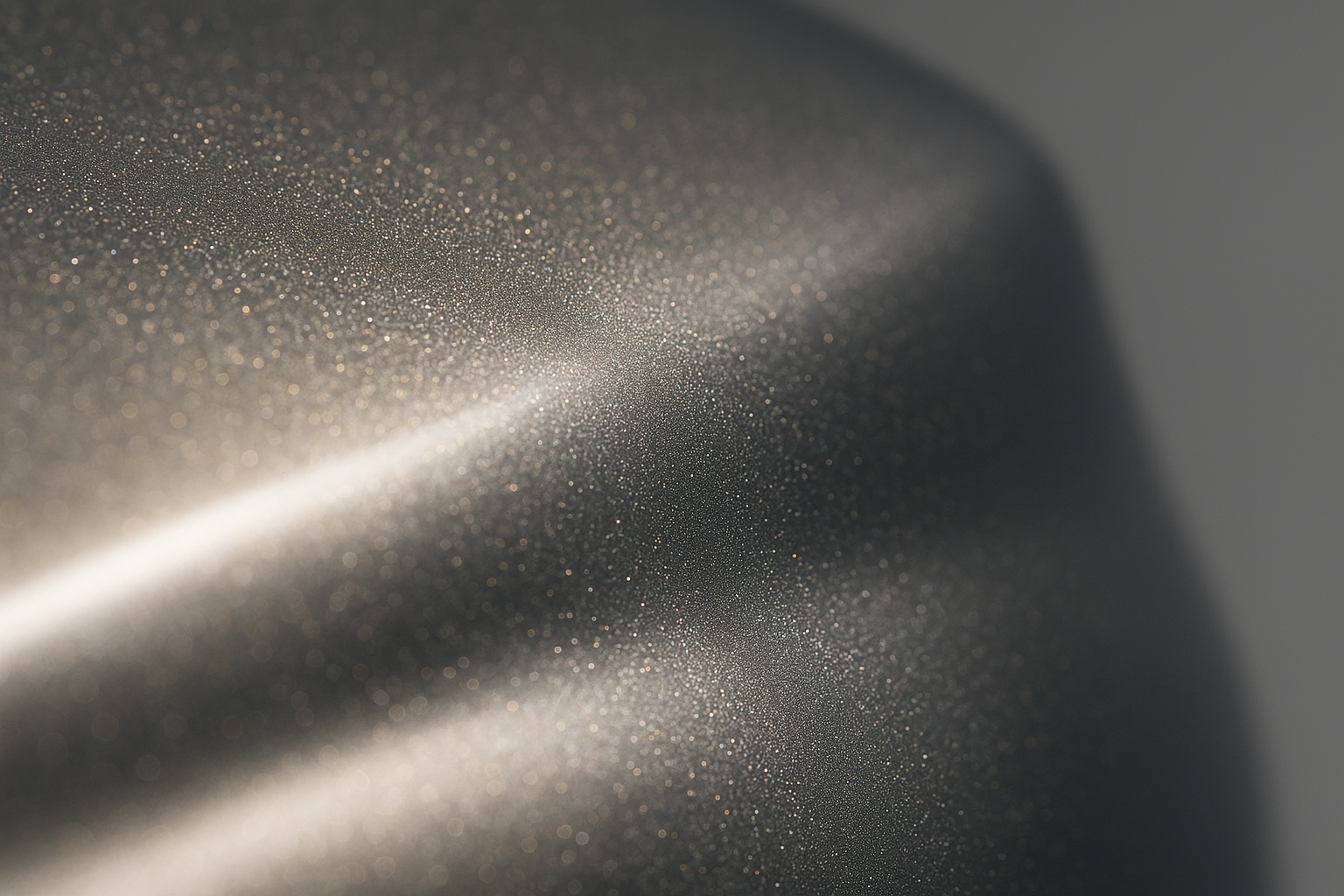 Close-up of silver metallic automotive paint showing aluminum flake detail for paint matching