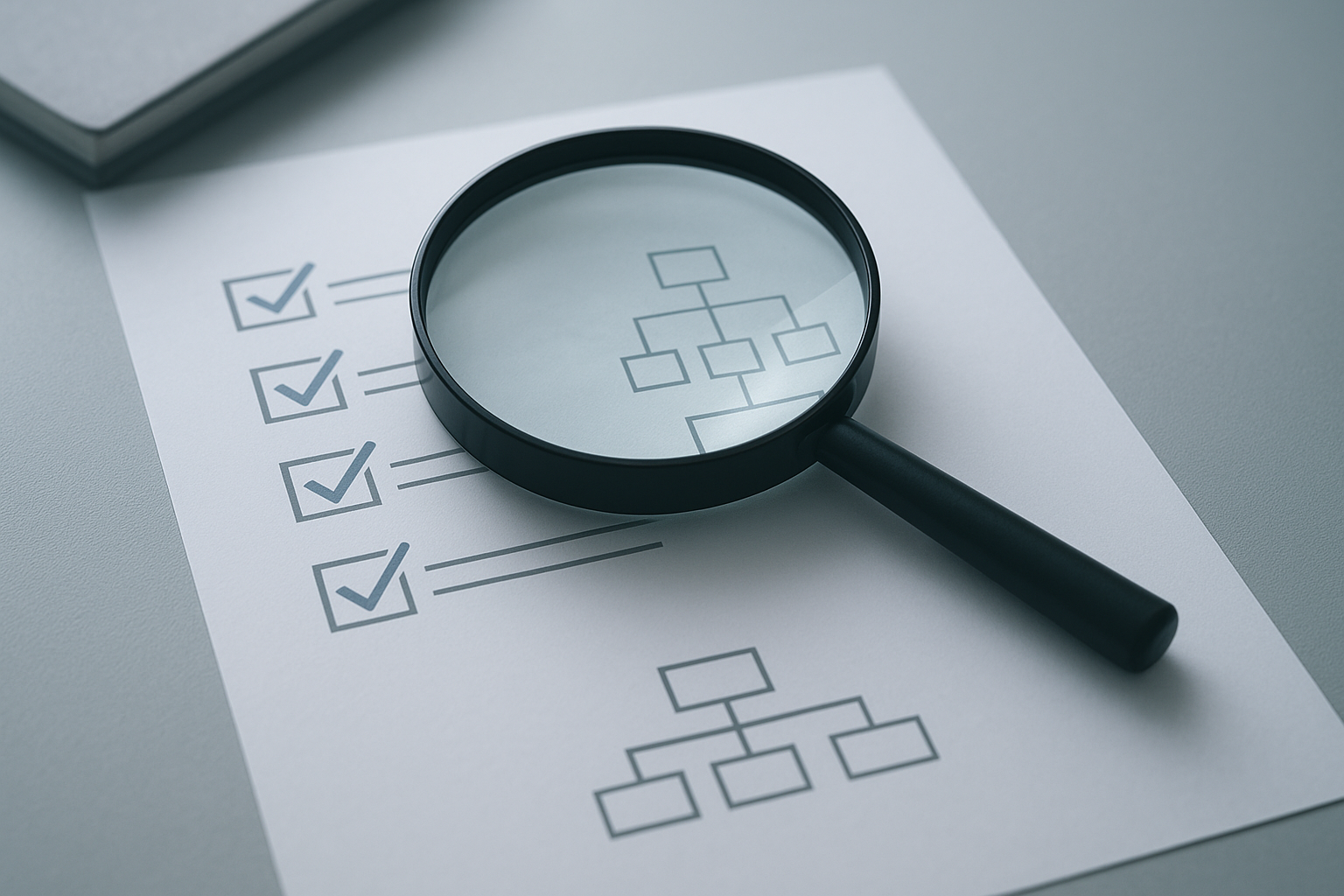 Checklist and organizational chart representing how to choose HR solutions for a growing business