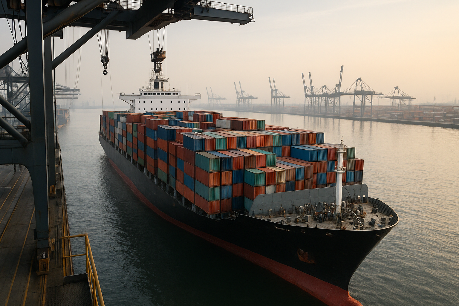 Container ship at port representing maersk container tracking process