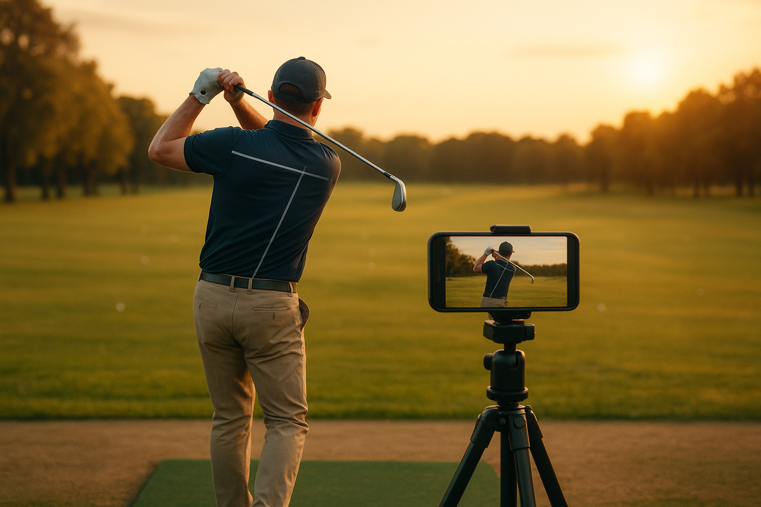 Golfer practicing swing mechanics as part of remote golf performance coaching session
