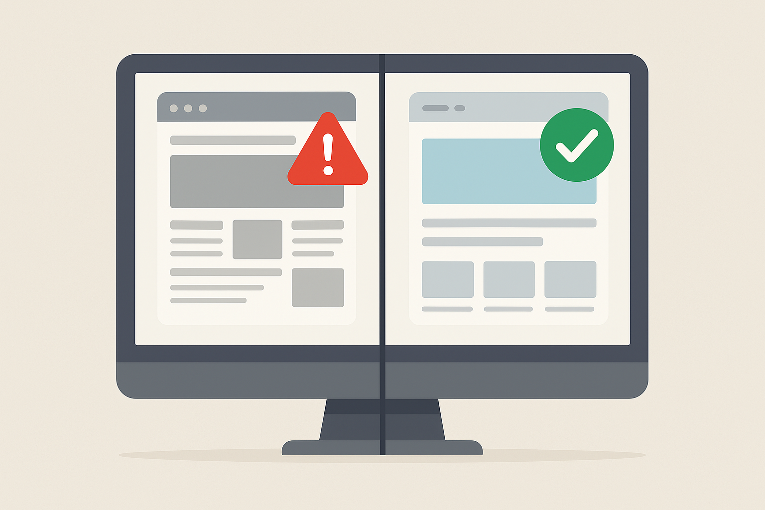 Comparison of a poorly optimized website versus a well-optimized website for better search rankings
