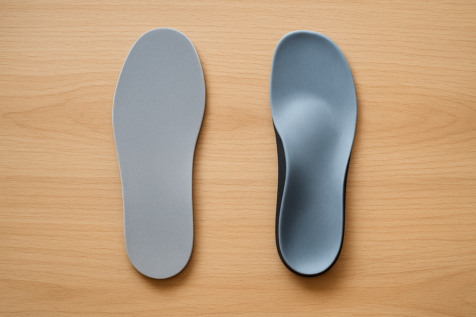 Comparison of a standard insole and a custom orthotic insert showing contour differences