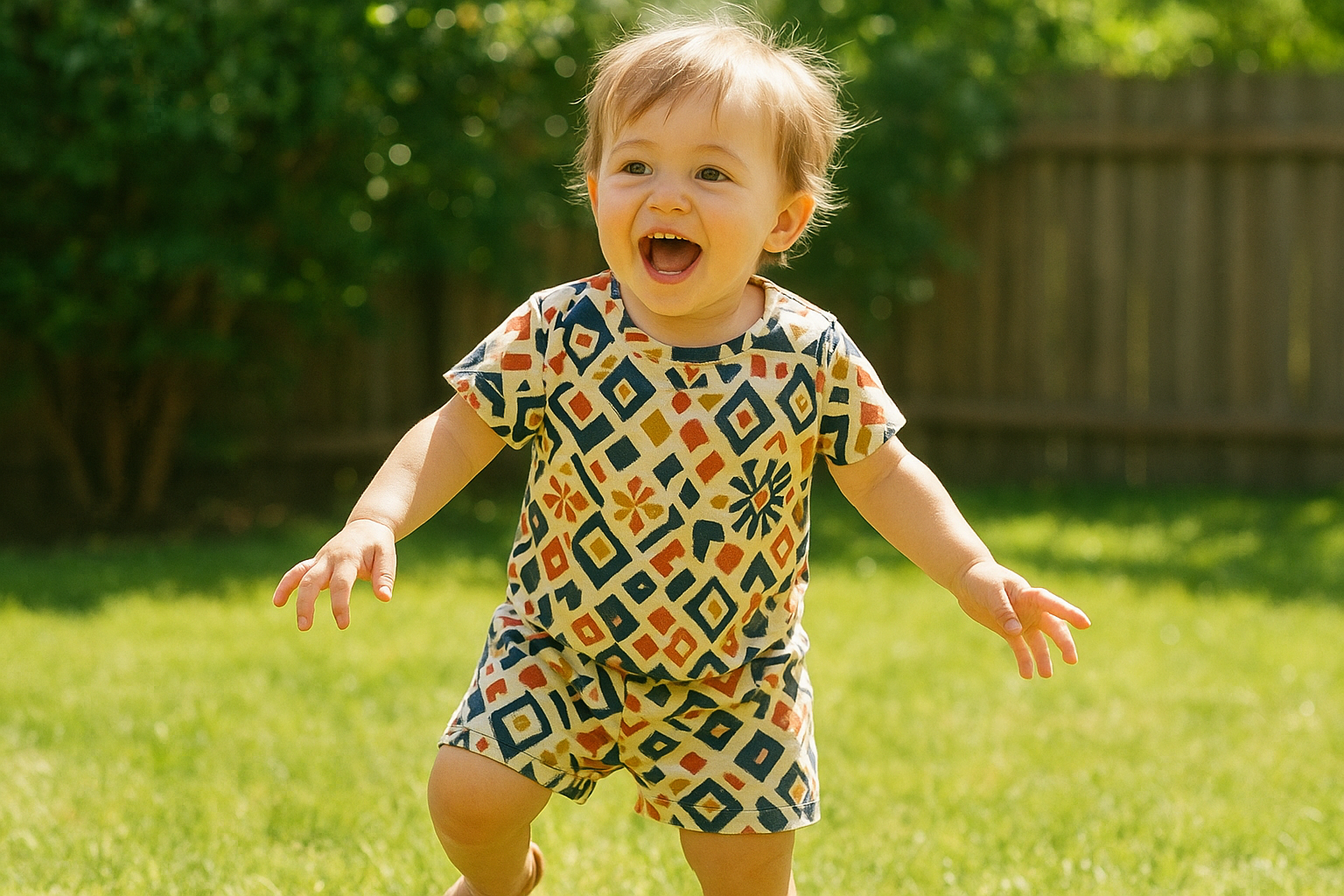 Toddler wearing fashion-forward children's apparel while playing outside