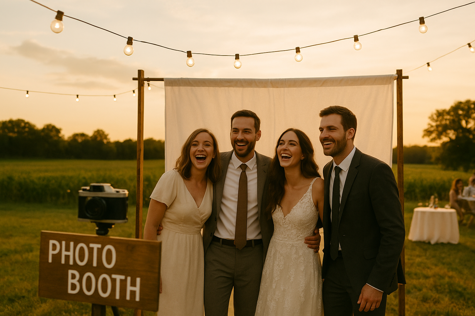 Open air photo booth for weddings Southern Indiana set up at an outdoor reception