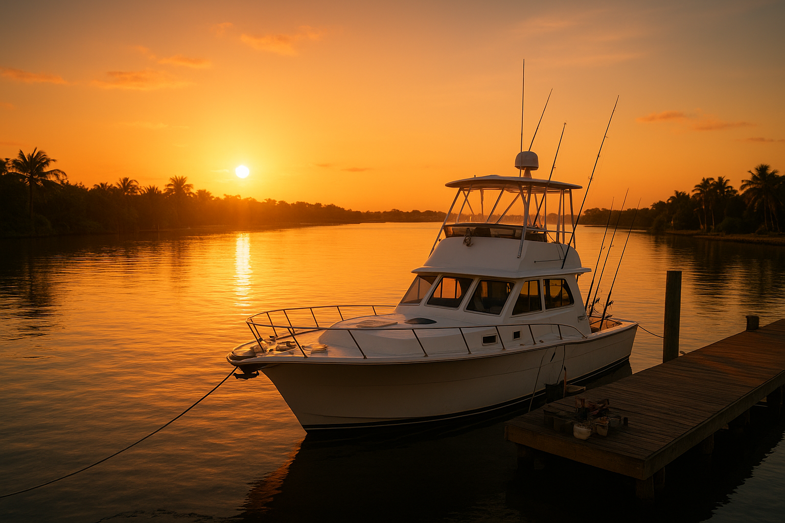 Private charter boat docked on the Intracoastal Waterway ready for a beginner inshore fishing trip