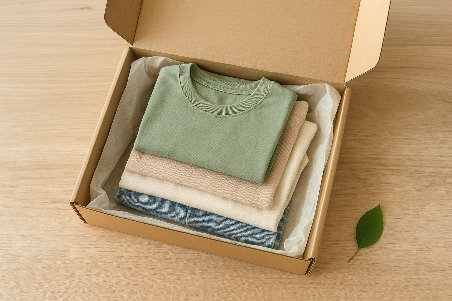 Eco-friendly shipping box packed with rented children's clothing for sustainable delivery