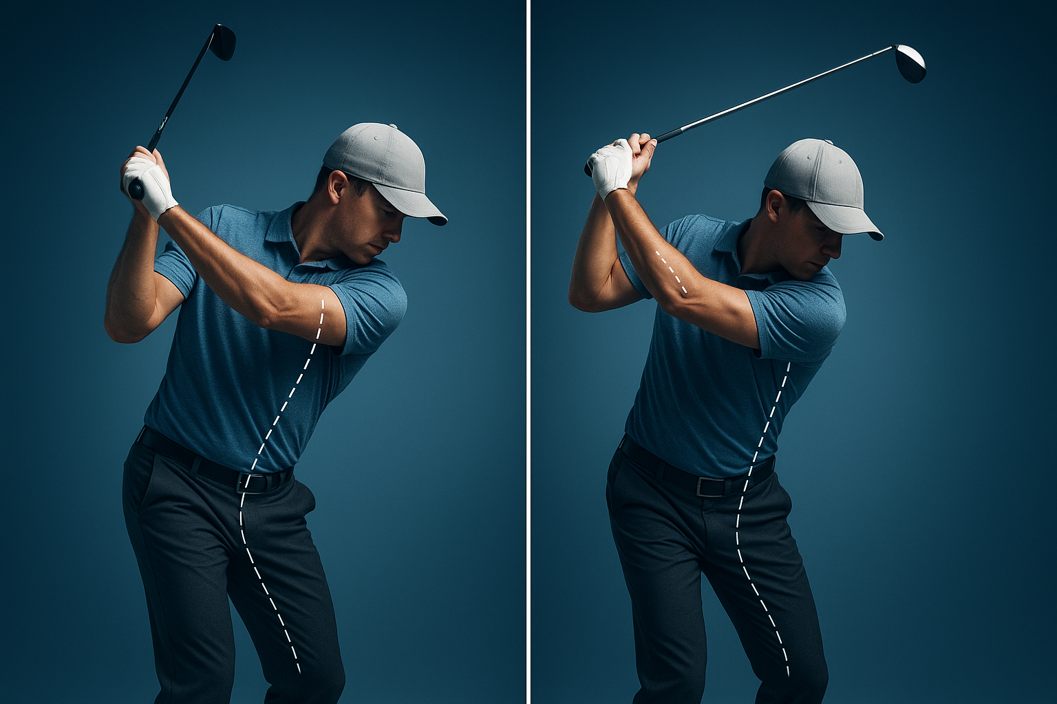 Before and after swing comparison used in online golf coaching progress review