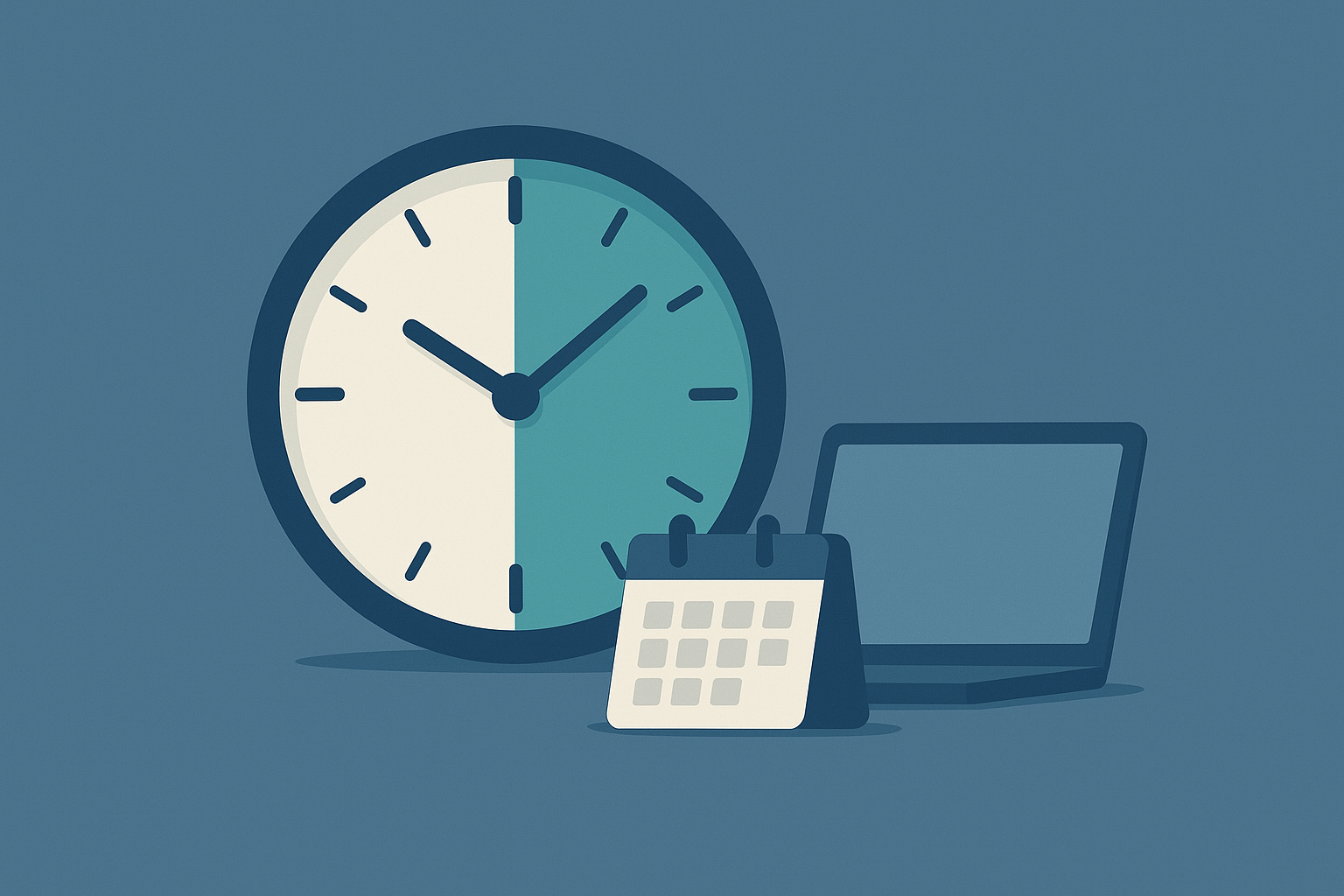 Illustration explaining 0.5 FTE meaning with a half-shaded clock representing part-time work hours