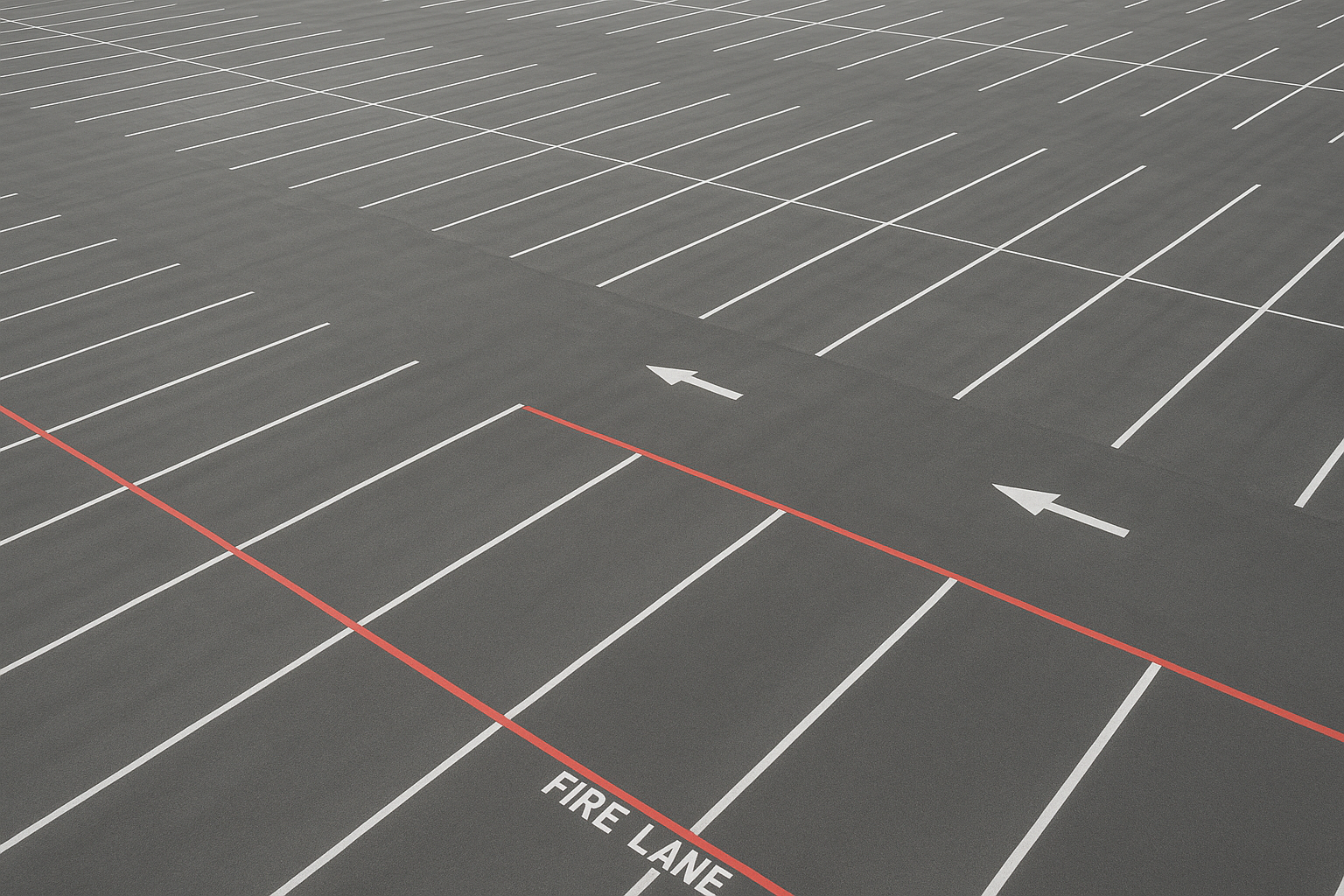 Aerial view of a completed commercial parking lot after layout and striping services