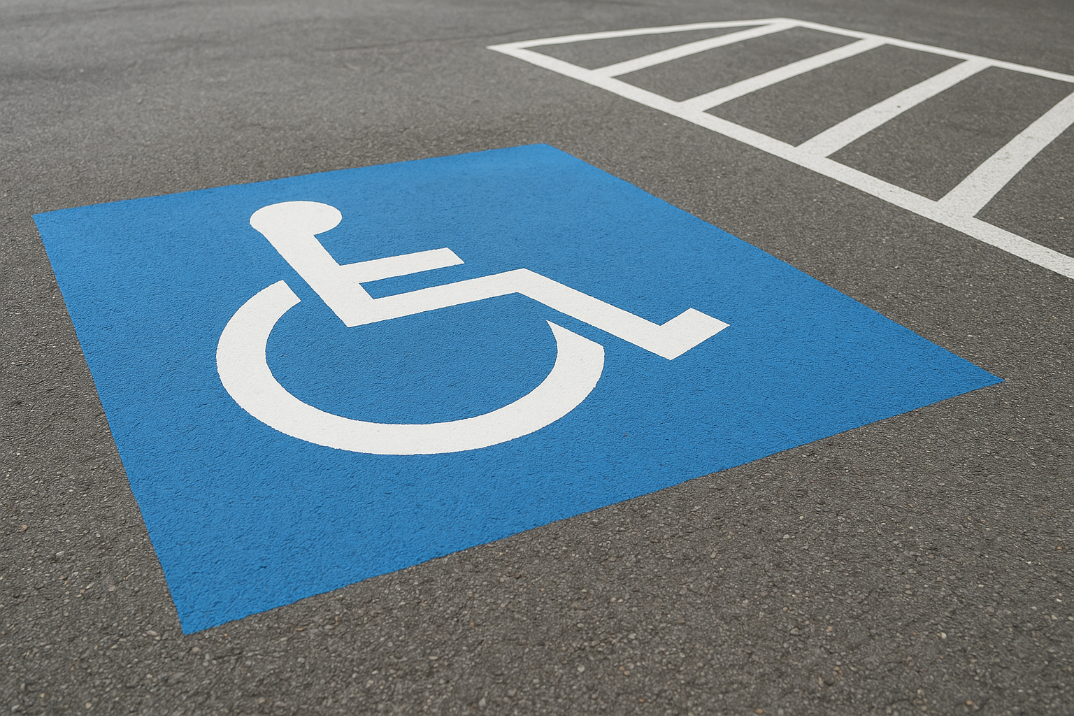 ADA-compliant handicap parking symbol freshly painted as part of a parking lot maintenance service
