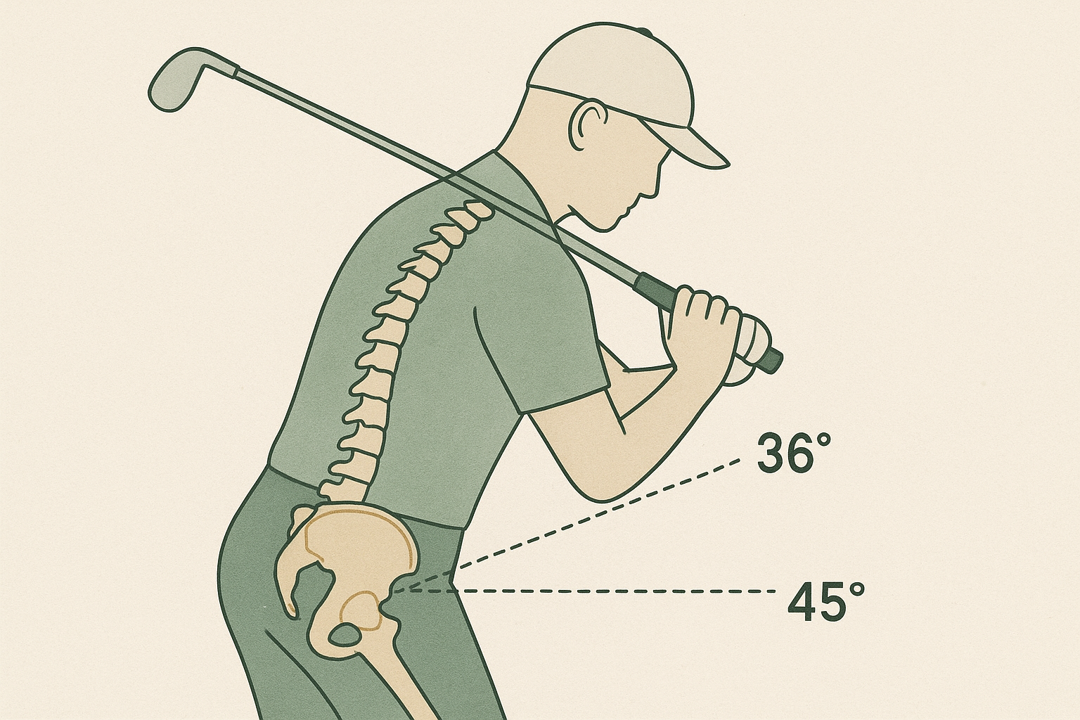 Biomechanical diagram of hip rotation during a golfer's downswing