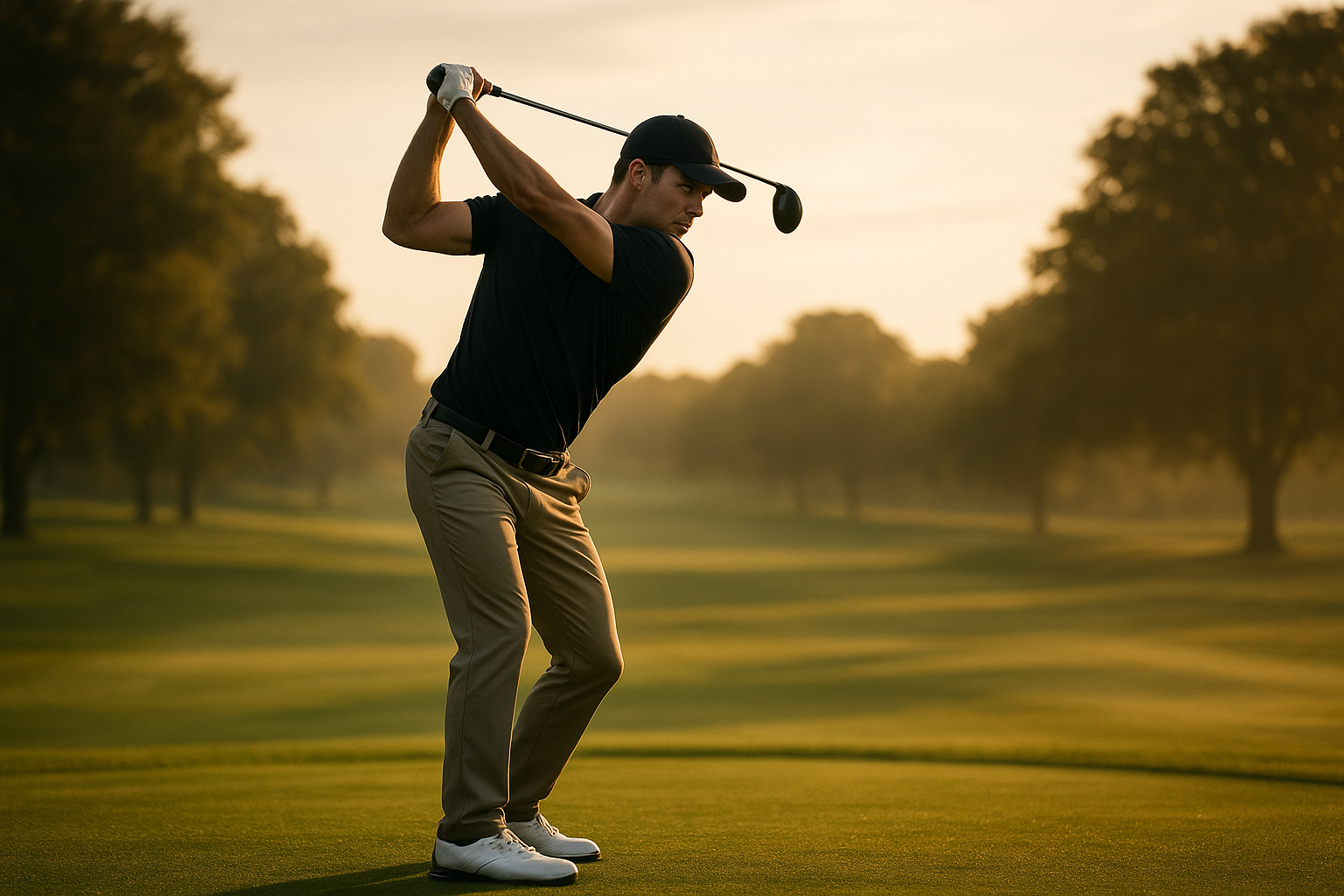Golfer demonstrating refined backswing posture during elite performance training