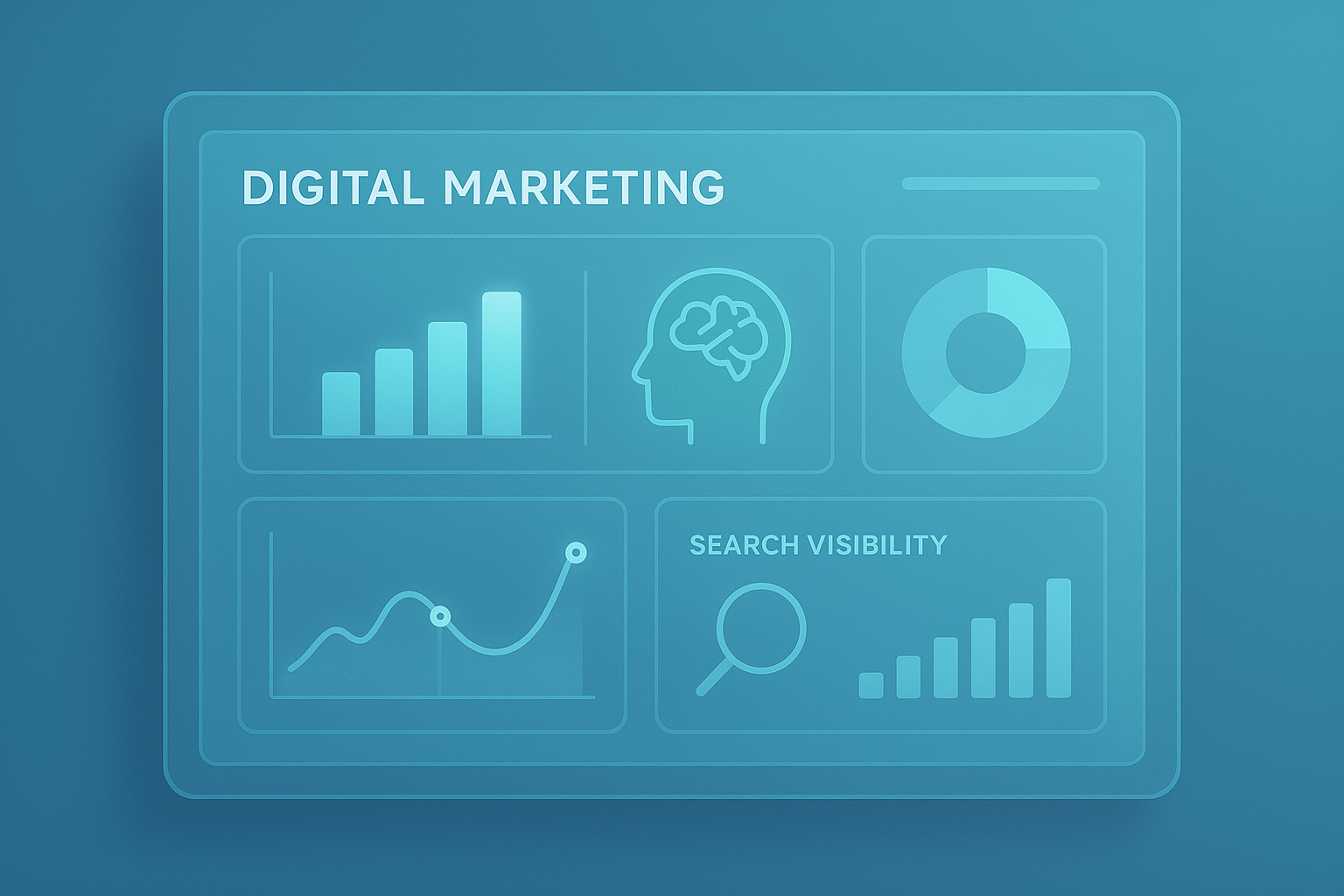 Illustration of AI-enhanced digital marketing dashboard showing automated campaign analytics