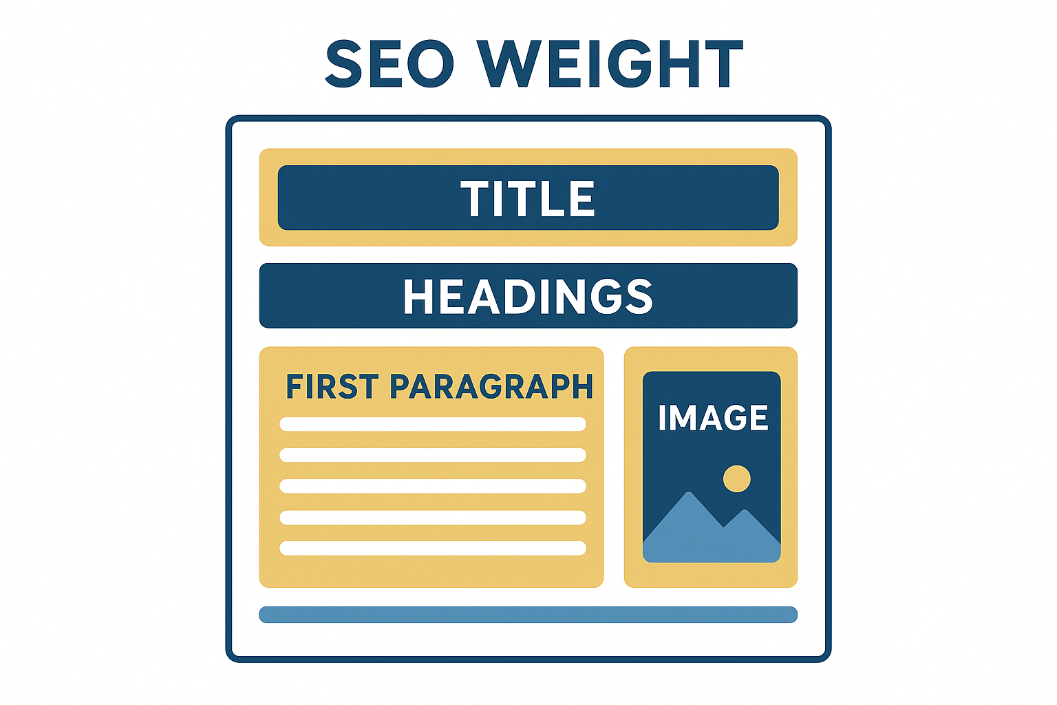 Webpage layout diagram showing strategic keyword placement positions for SEO optimization