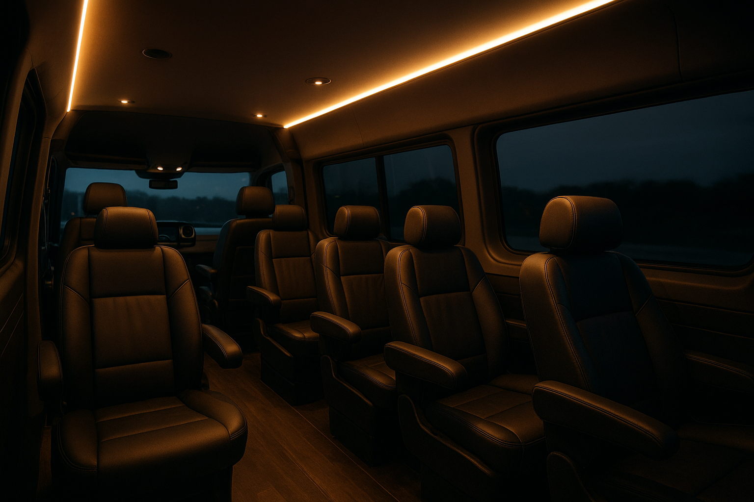 Spacious Mercedes Sprinter van interior for group event transportation