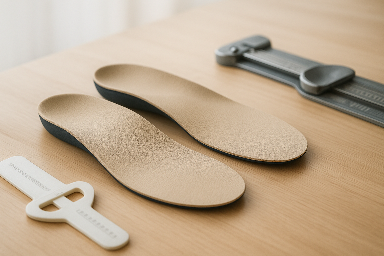 Close-up of custom-molded orthotic insoles designed for personalized foot support