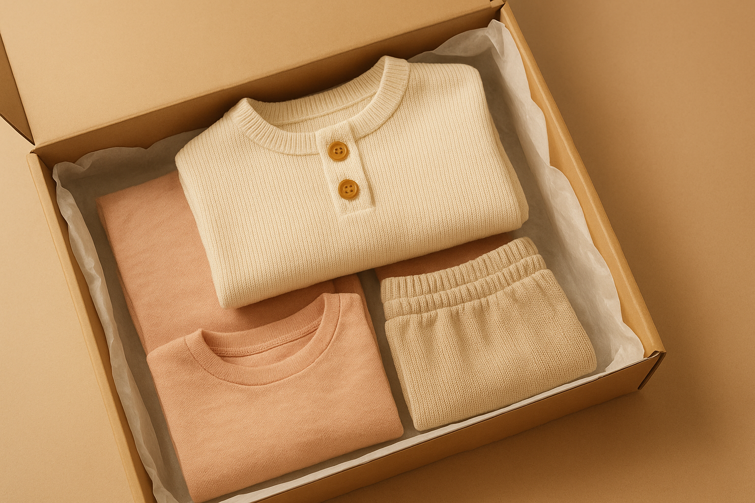 Premium toddler rental clothes neatly folded inside a subscription delivery box