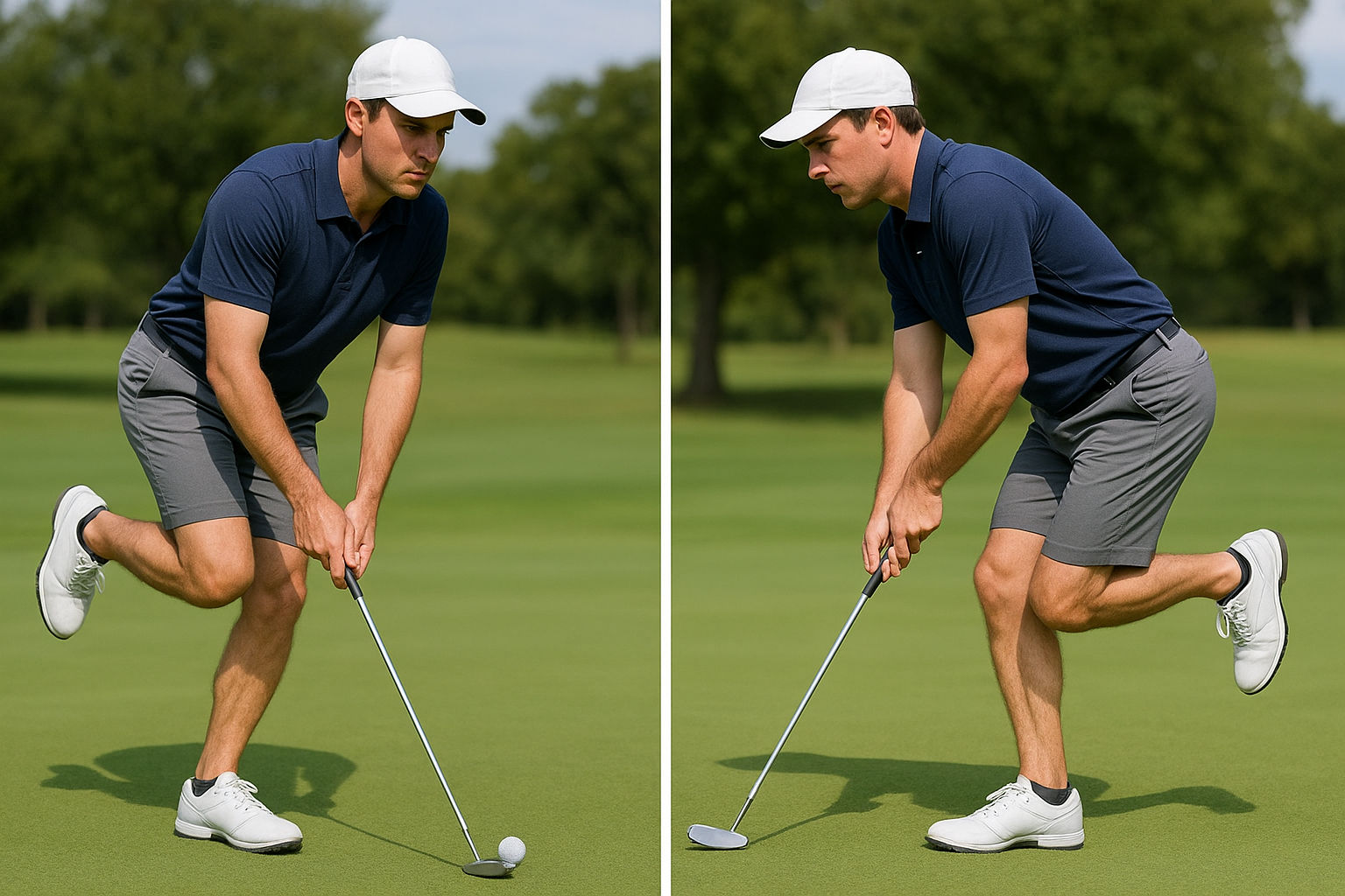 Golfer practicing a single-leg balance drill to build golf swing stability