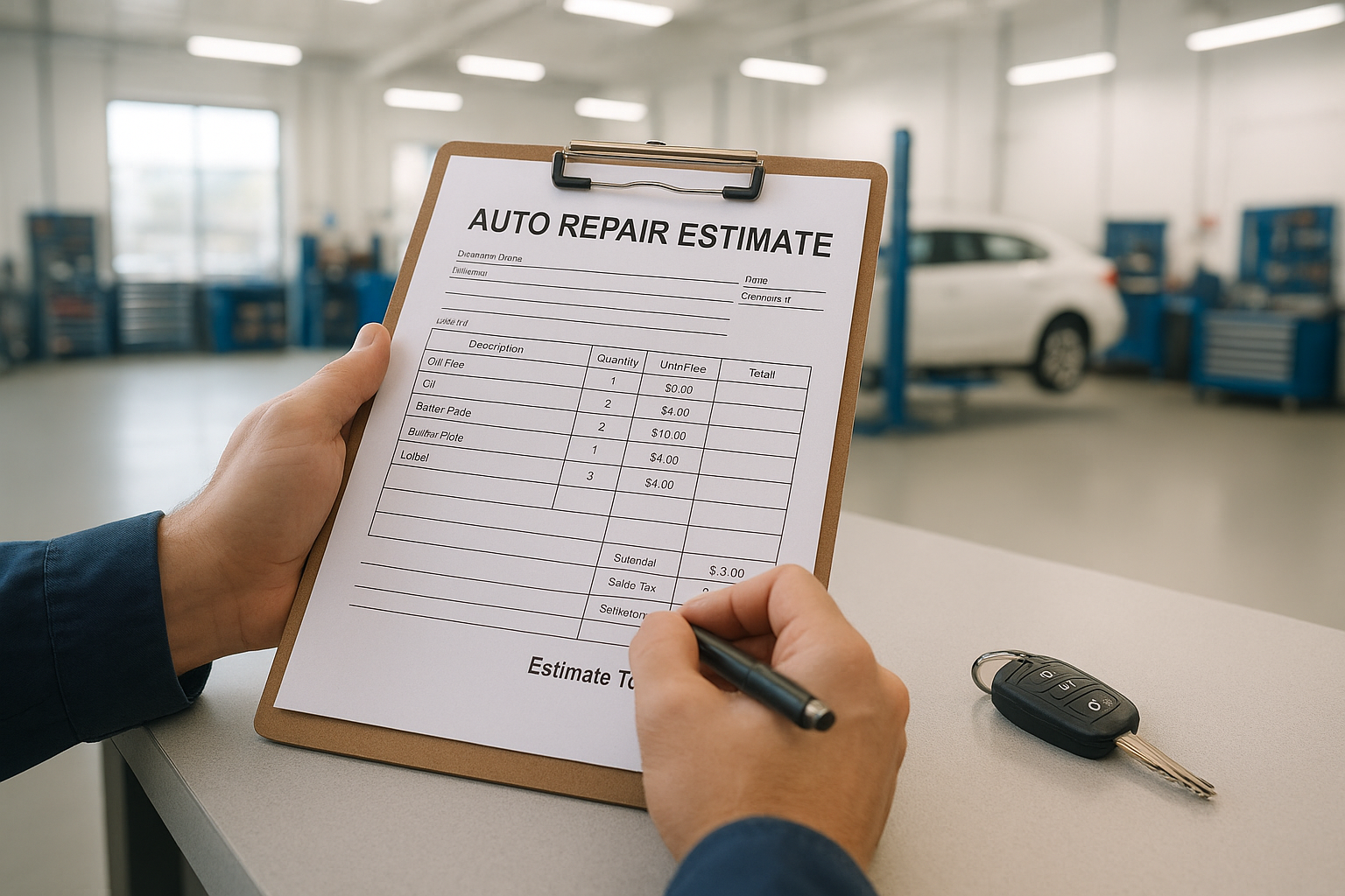 Mechanic presenting a written estimate for vehicle repair services in Brea California
