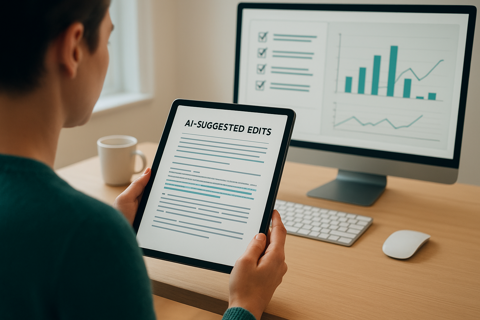 Marketer reviewing AI-suggested edits as part of an automated content improvement workflow