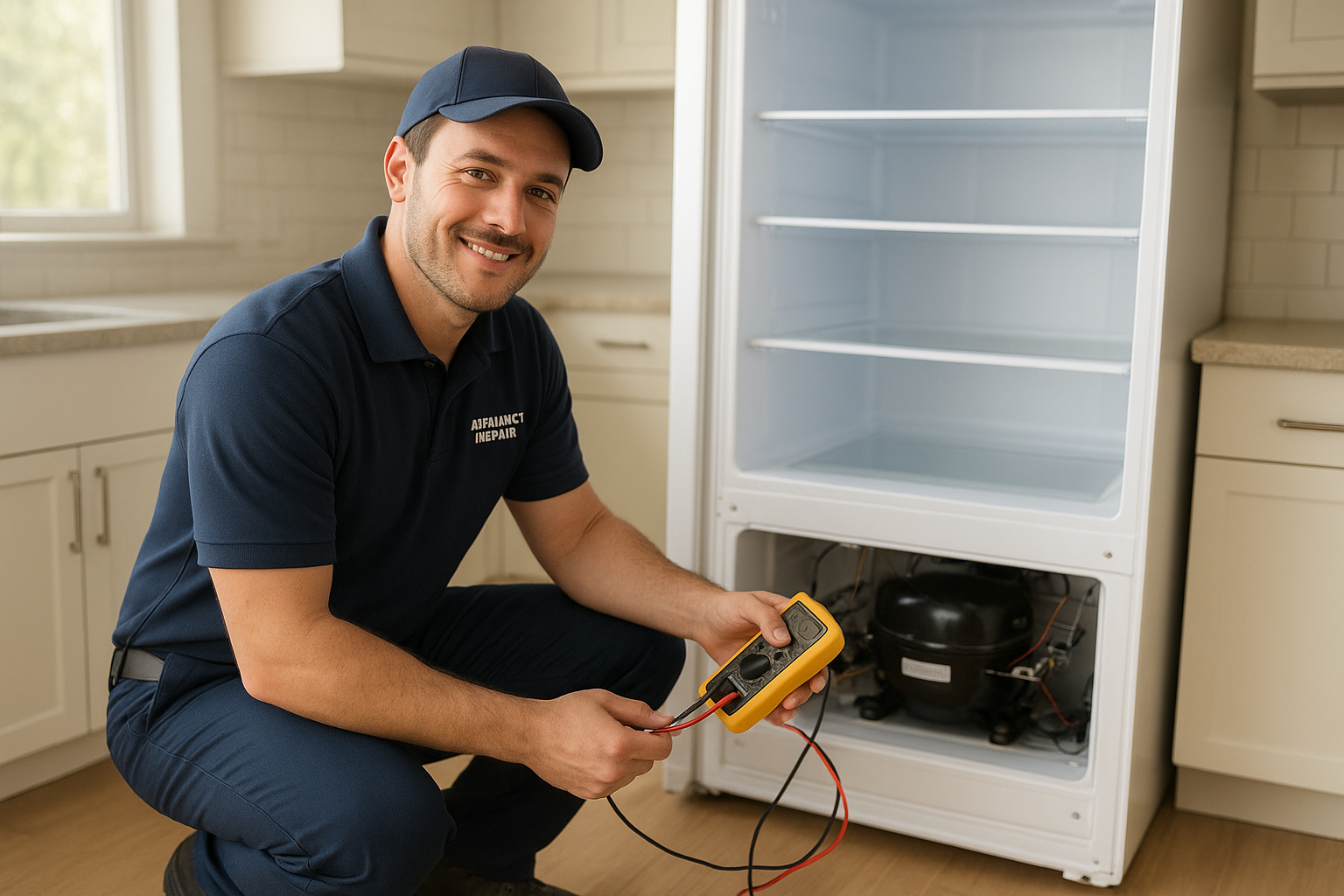 Appliance repair people near me diagnosing a refrigerator issue in a Santa Rosa home