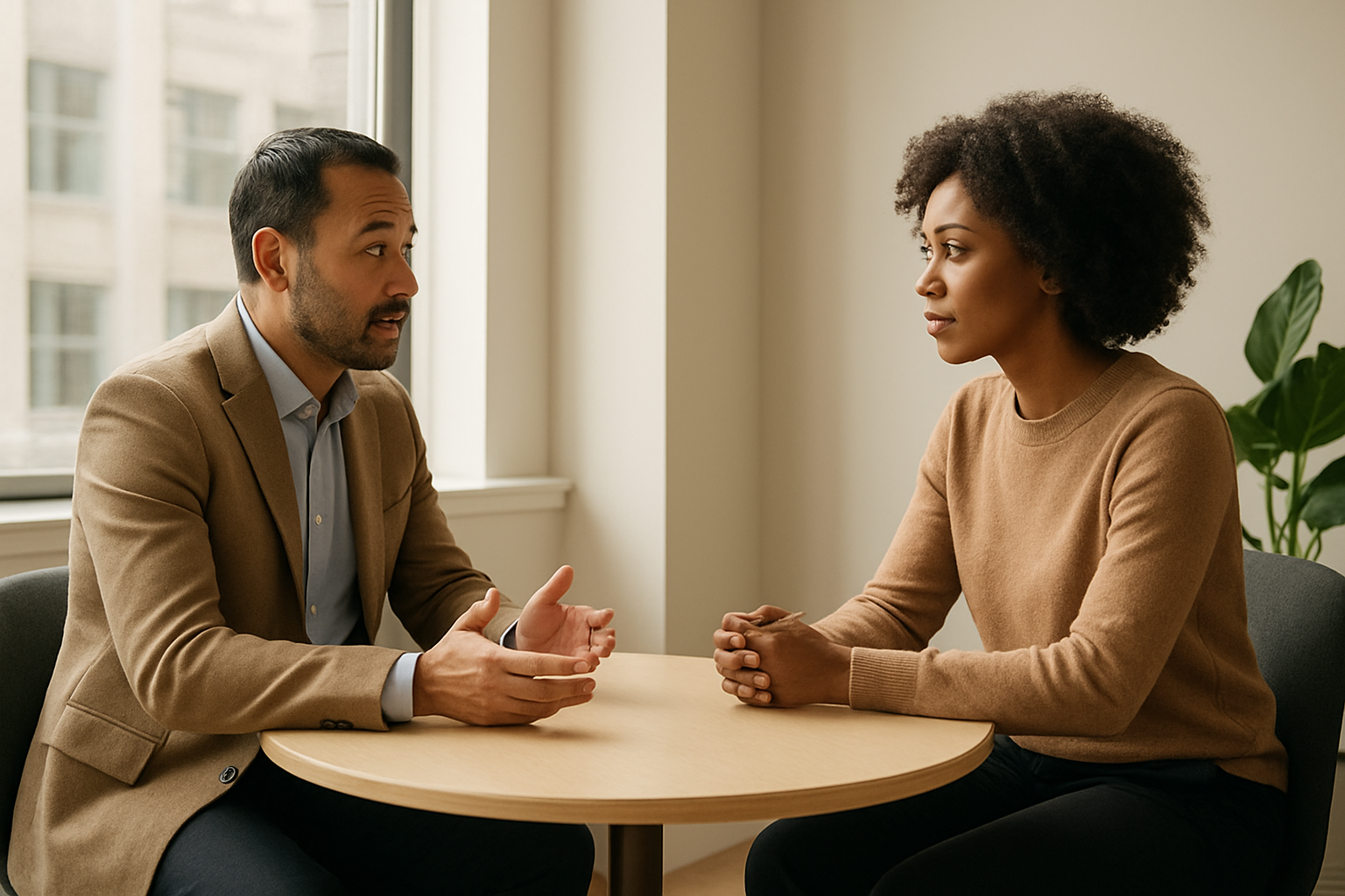 Manager and employee discussing workplace expectations, reflecting the definition of employment relations in practice