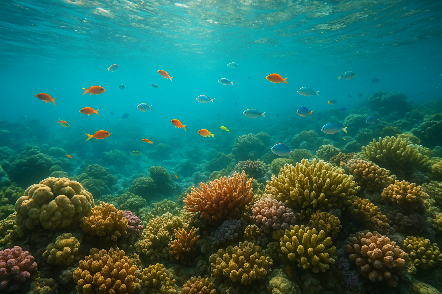 Healthy coral reef ecosystem that sustainable surf schools in Hawaii work to protect