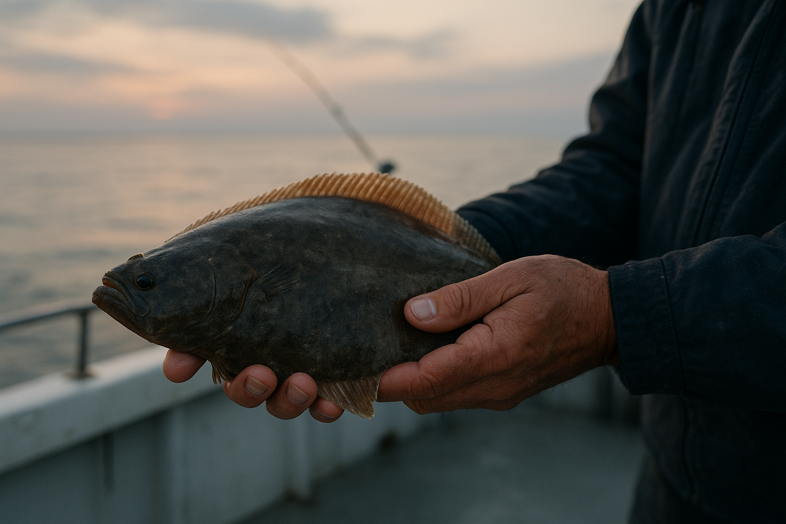 Angler holding a flounder caught during a Myrtle Beach early morning fishing charter