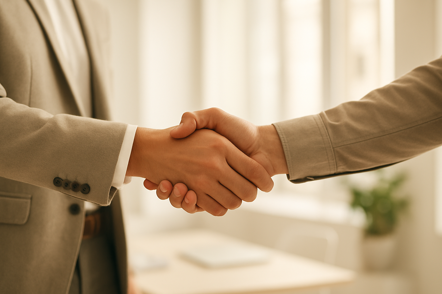 Handshake symbolizing the partnership and trust between a freight agent and a supportive freight broker