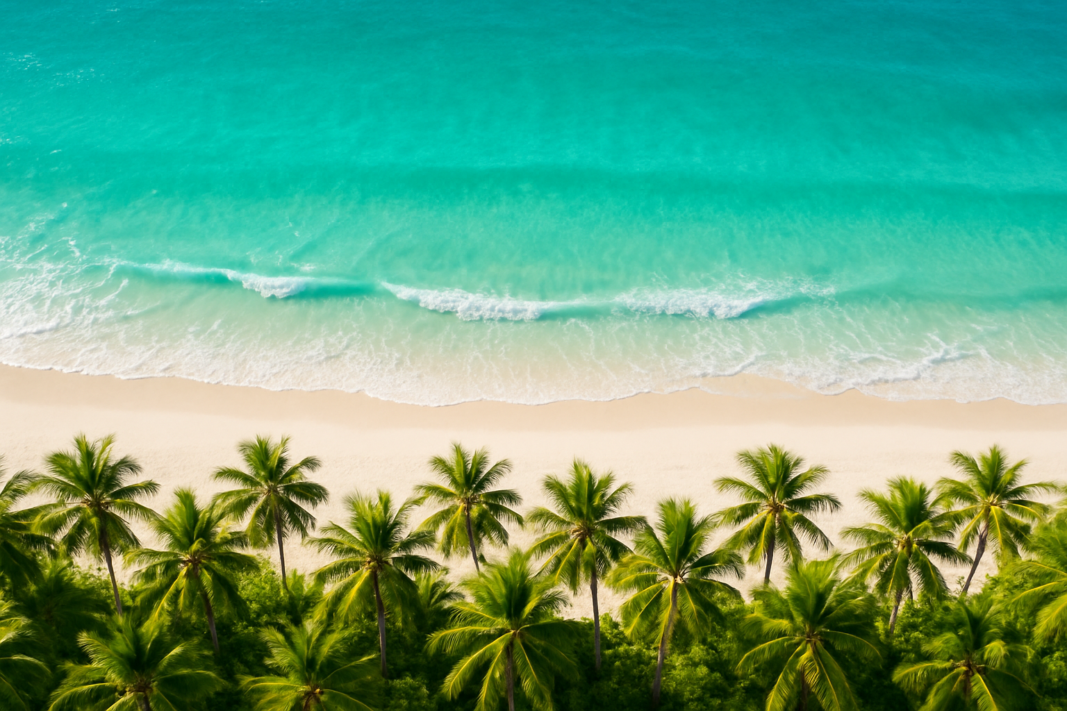 Aerial view of a tropical beach with clear waves ideal for learning to surf