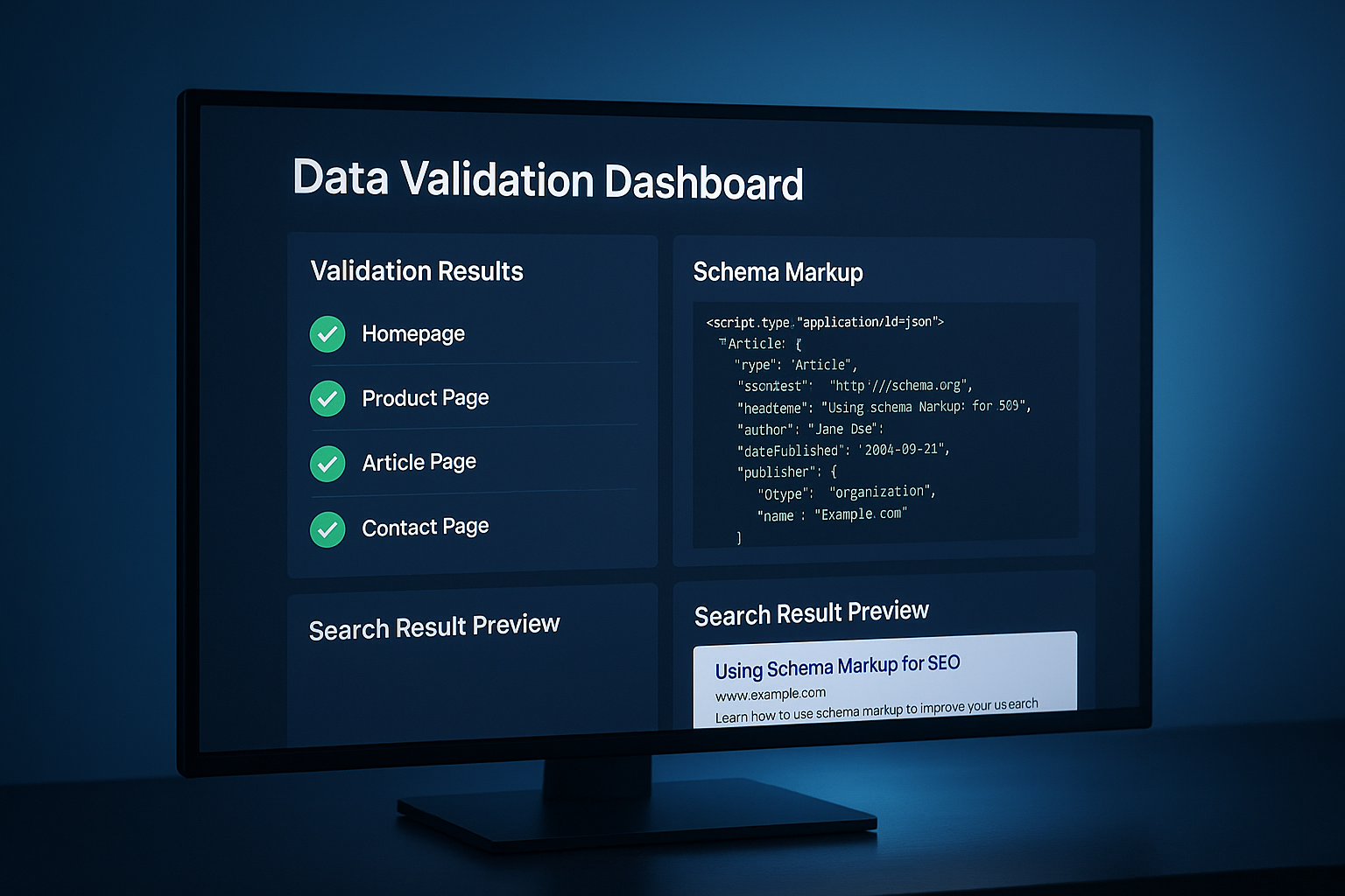 FAQ schema optimization service dashboard showing structured data validation results