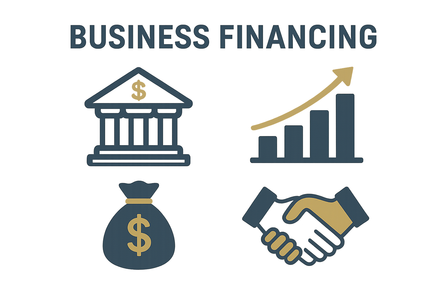 Illustration of different business loan types including SBA loans, lines of credit, and working capital for small companies