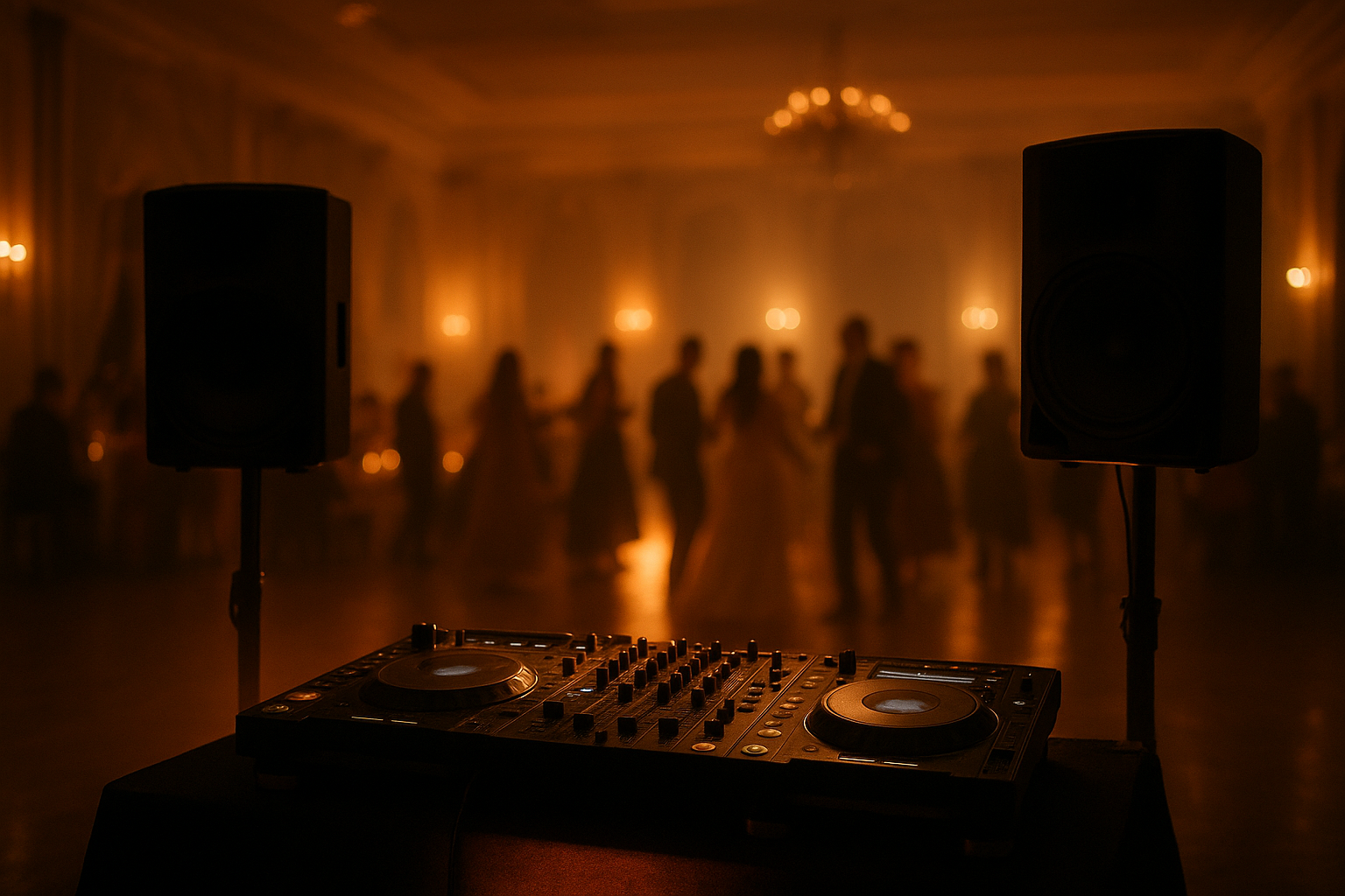 Professional DJ services setup with lighting and sound equipment at a wedding reception