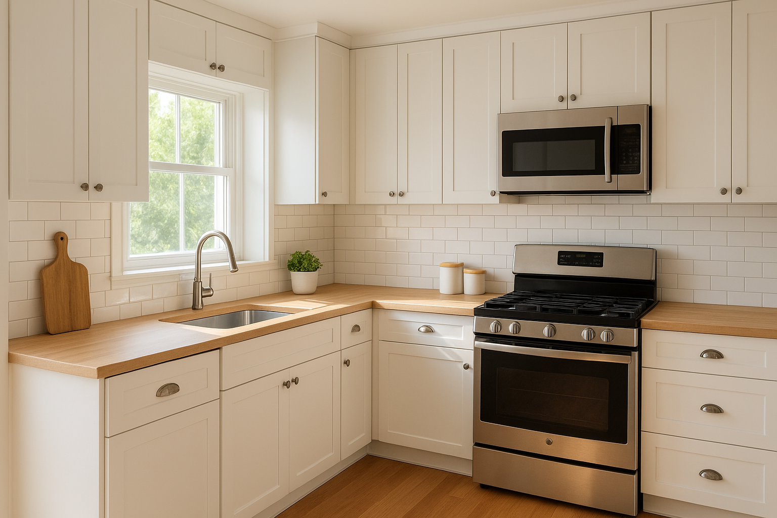 Kitchen cabinet refinishing services transforming outdated cabinets into a bright modern kitchen