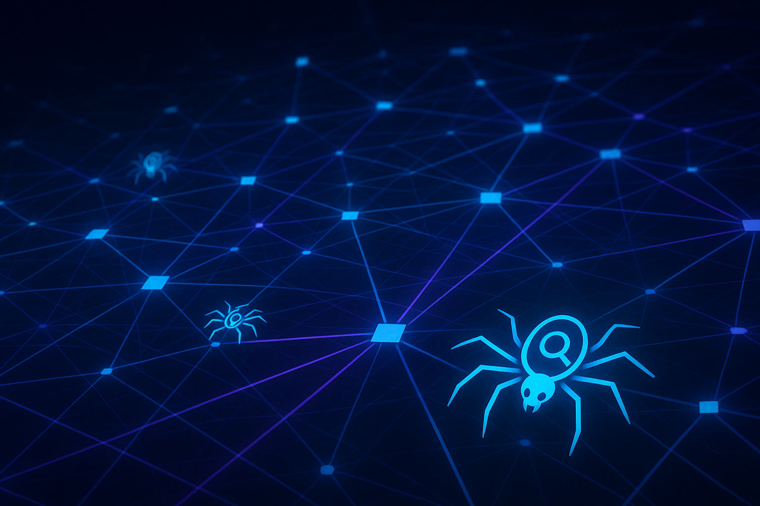 Digital network visualization showing search engine crawlers improving website discoverability and online visibility