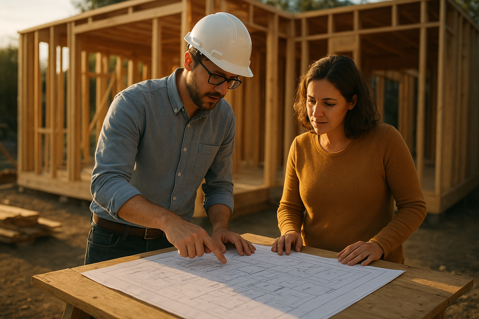 Engineer reviewing ADU structural engineering services Riverside County blueprints on site