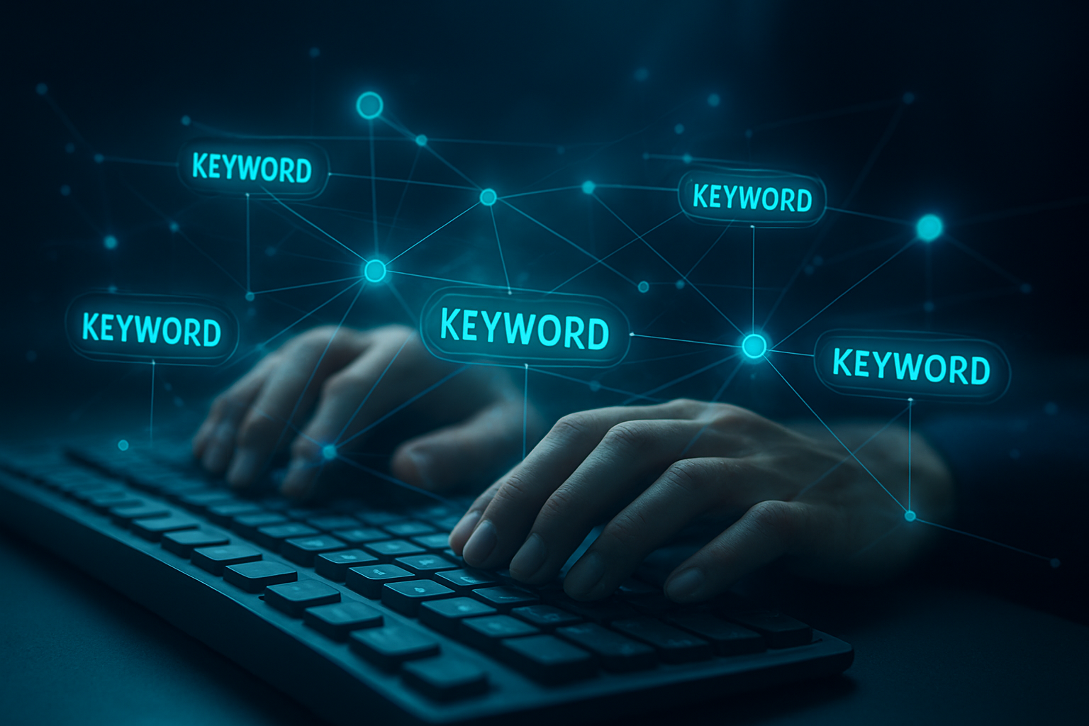 Person using AI keyword research software to map keyword clusters and search intent