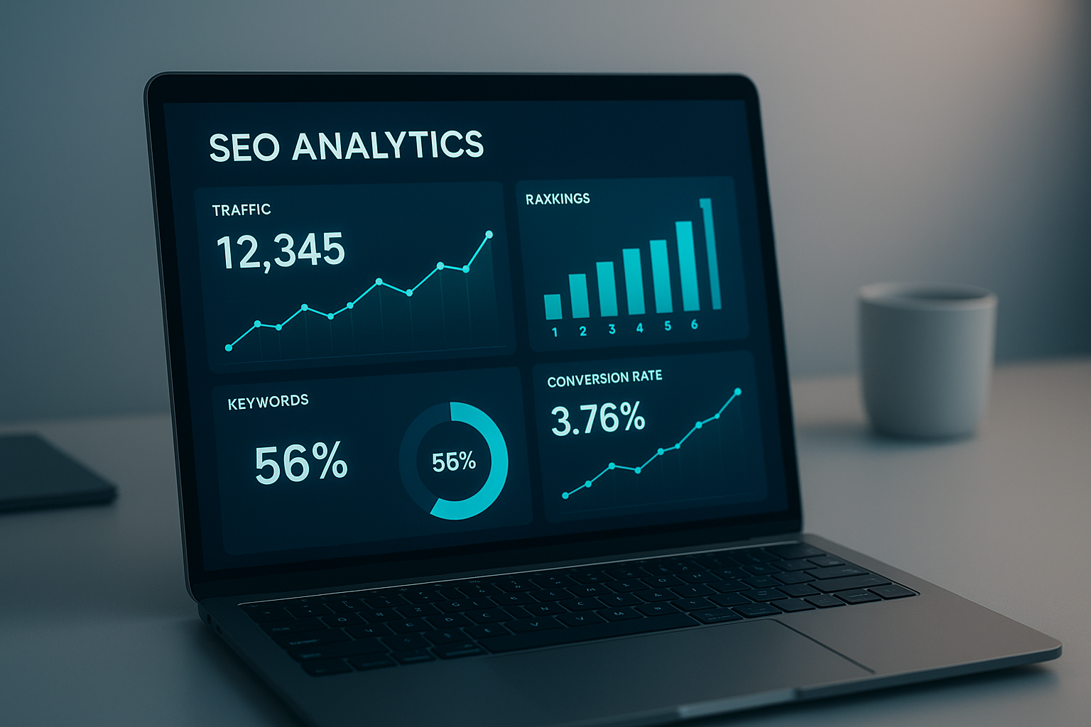 Dashboard of an SEO automation platform with free trial showing ranking analytics