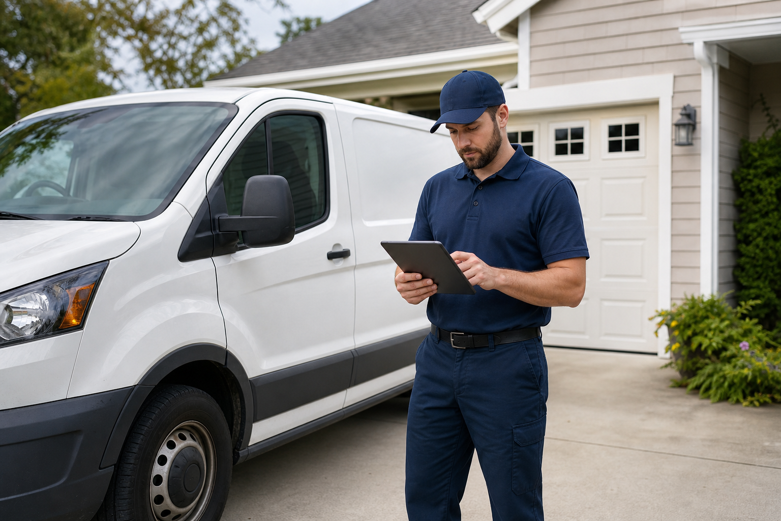 Home service technician preparing for a job as part of a local contractor marketing strategy