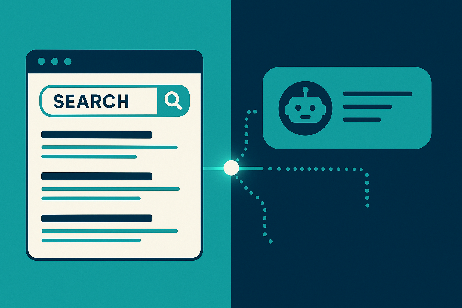 Illustration comparing traditional search results with AI-generated answer engine responses