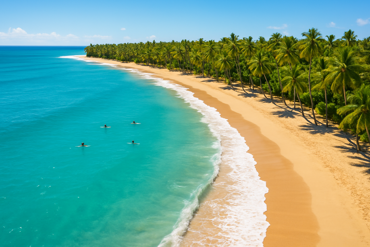 Aerial view of a gentle Oahu beach ideal for beginner surf lessons