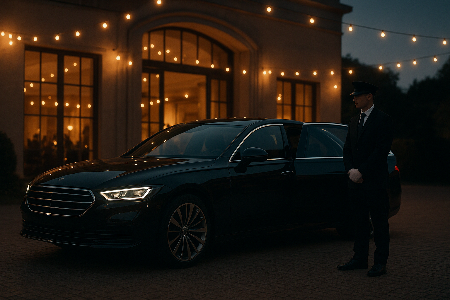 Chauffeur-driven luxury sedan providing event transportation Charlotte NC for an evening gala