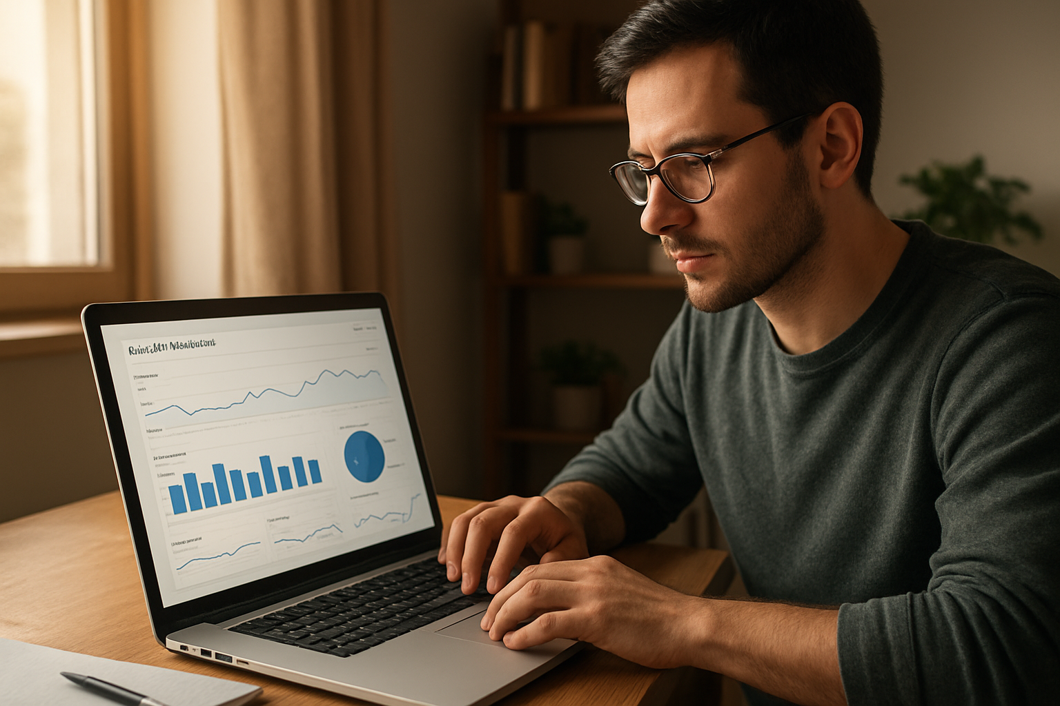 Business owner reviewing AI search visibility analytics on a laptop dashboard