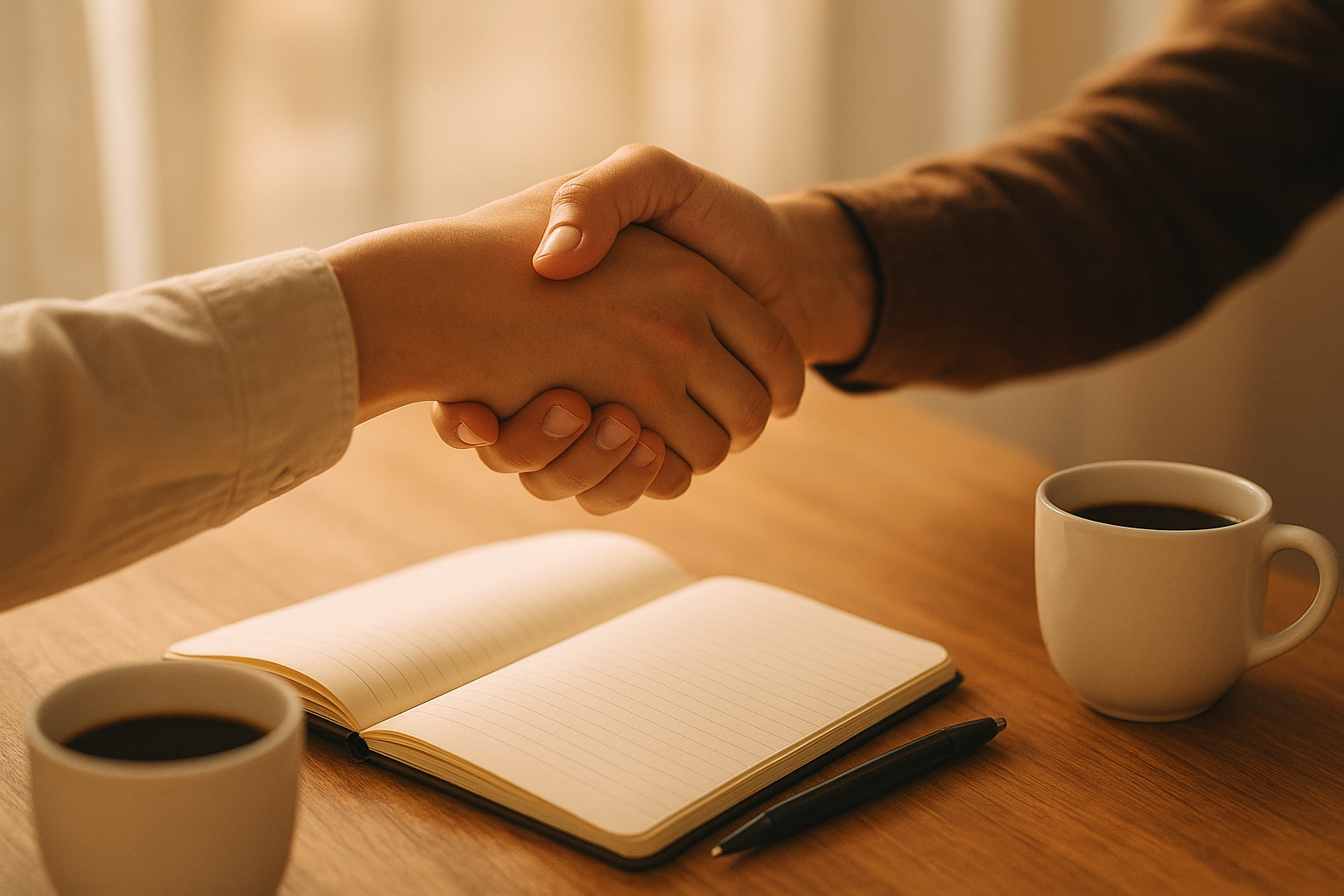 Handshake symbolizing a resolved workplace dispute after applying conflict resolution management