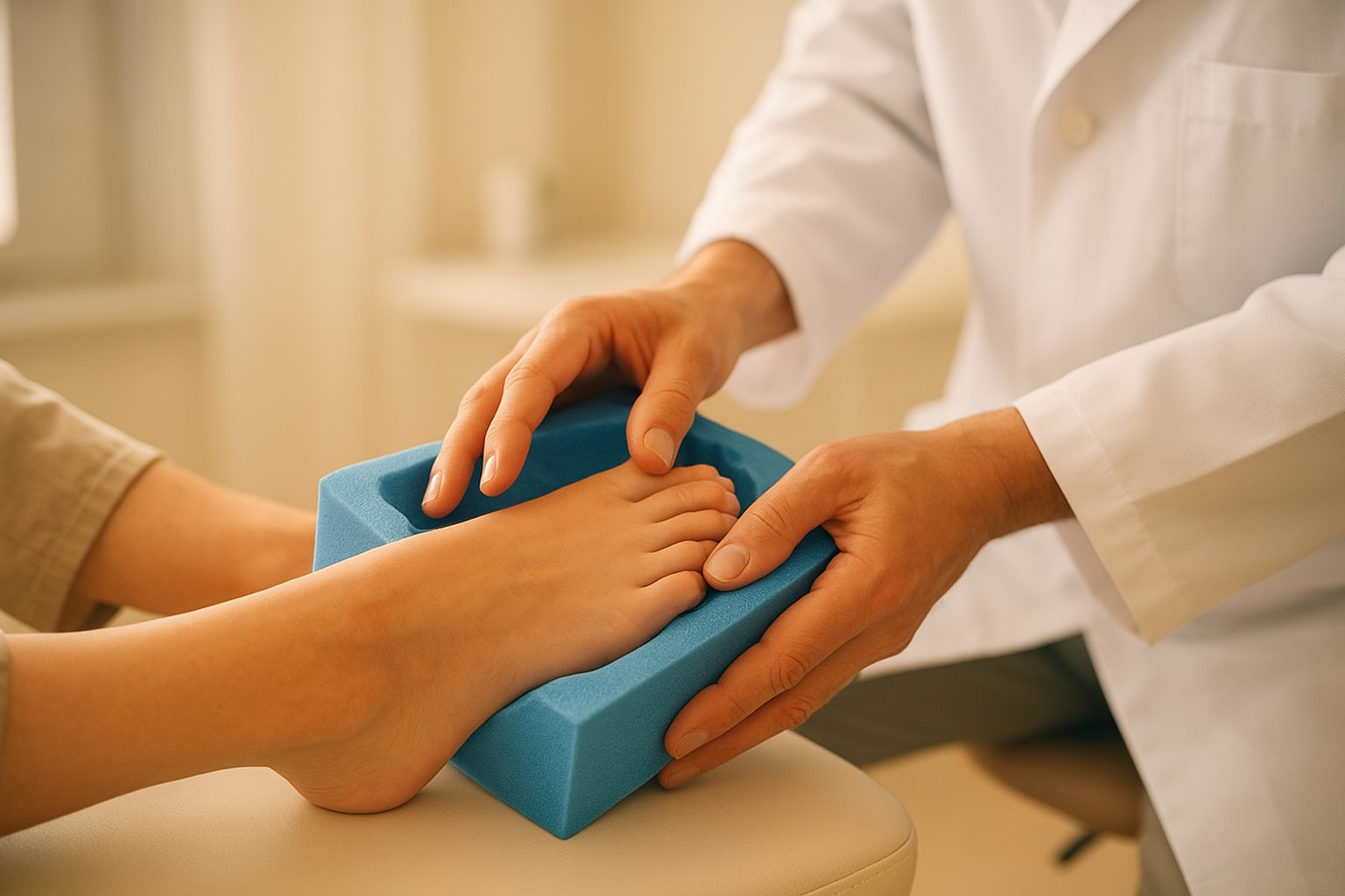 Podiatrist taking a custom foot mold for fabricating orthotic devices