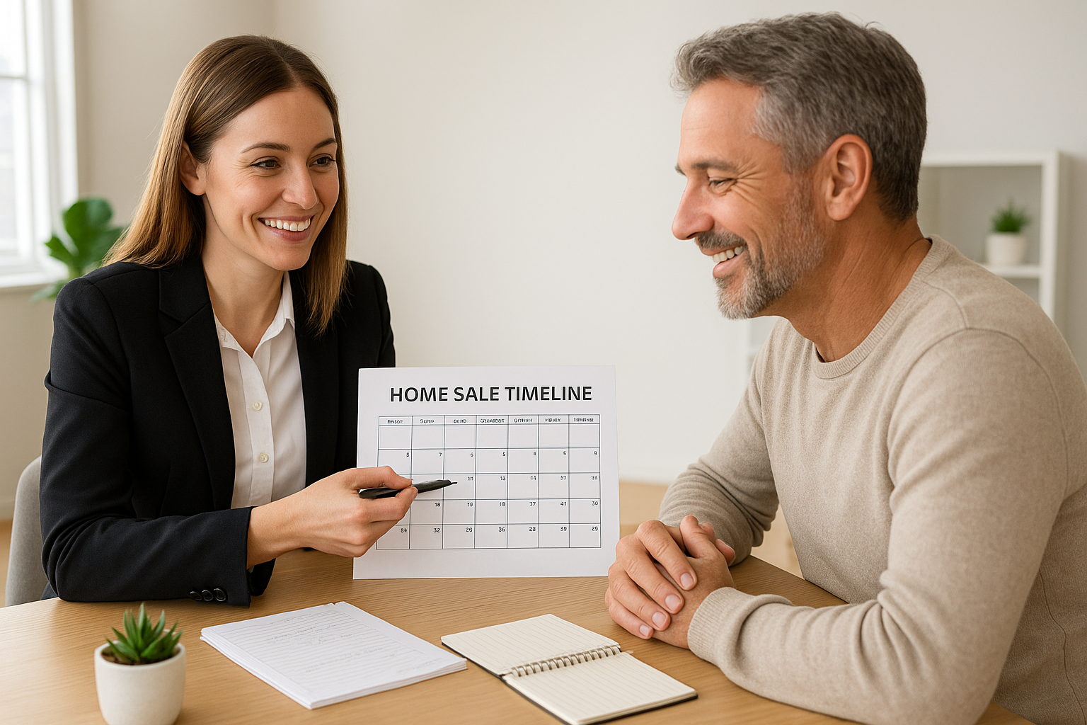 Real estate agent discussing a customized selling timeline with a San Antonio homeowner